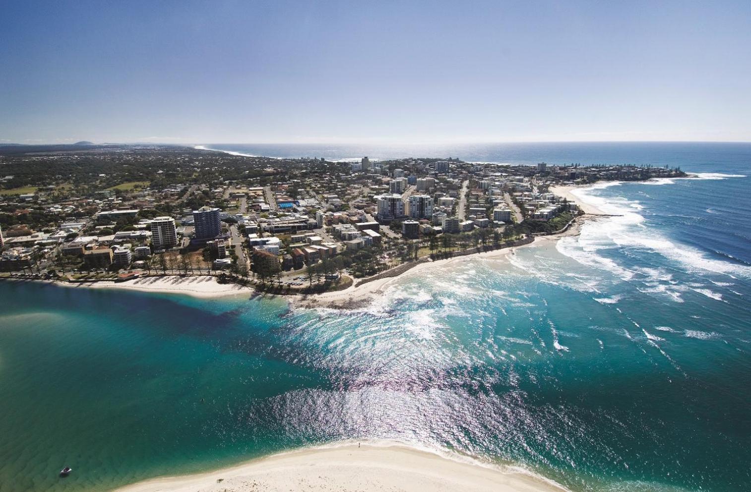 Rumba Beach Resort Caloundra Exterior photo Aerial view of the town